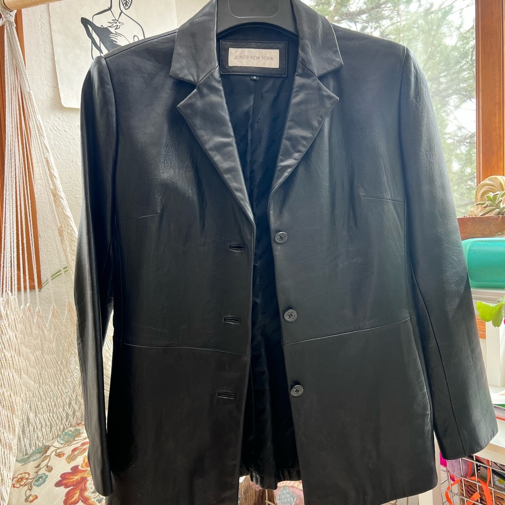 Jones New York black leather blazer